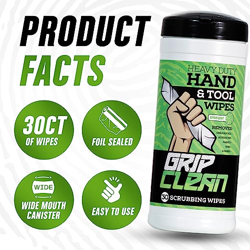 Grip Clean Heavy Duty Cleaning Wipes, Hands, Tool, & Surfaces, Waterless, Auto Mechanics & Tool