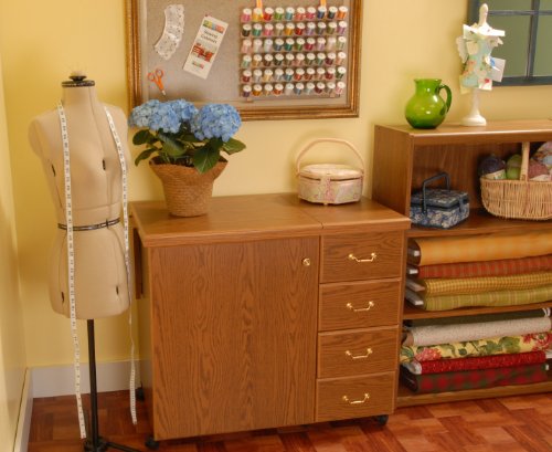 Arrow 352 Norma Jean Sewing Cabinet for Sturdy Sewing, Cutting, Quilting, and Crafting with Storage and Airlift, Cherry Finish - Thumbnail 5