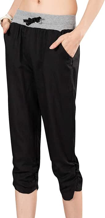 Amazon.com: ZGZZ7 Women's Active Linen Cropped Pants Running Athletic Harem Sport Capris Pants 