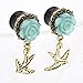 IPINK Blue Rosebud and Swallow Dangle Plugs 0 Gauge-20mm Acrylic Plugs(2 Pieces)