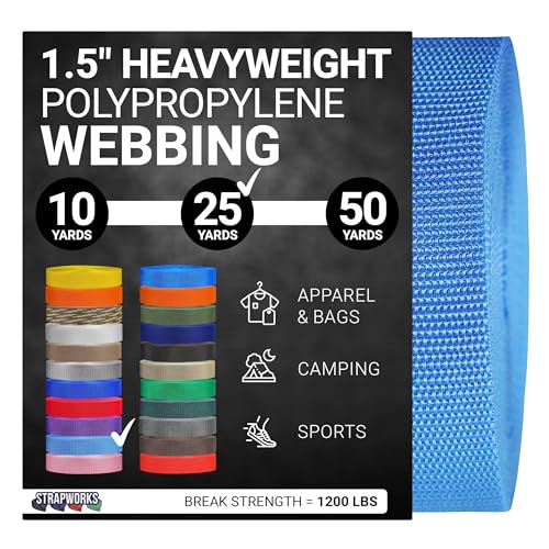 Strapworks Heavyweight Polypropylene Webbing - Heavy Duty Poly Strapping for Outdoor DIY Gear Repair, 1.5 Inch x 25 Yards, Powder Blue