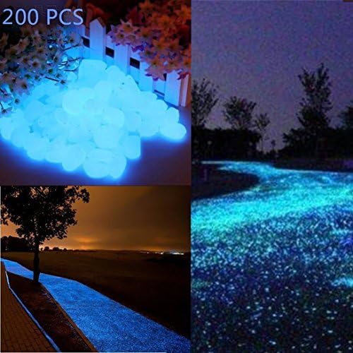 200Pcs Glow Pebbles , Glow in the Dark Garden Pebbles Decorative Glow Stones Path Lights Outdoor Gravel Stones for Walkways, Garden, Yard, DIY  Decor and Aquarium Fish Tank Decoration (Light Blue)