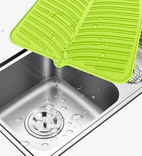Silicone Dish Drying Mat, Malsipree Large 16”X14” Dish Mat for Kitchen, Heat Resistant Countertop Protection Trivet, Non Slip Dish Draining Mat, Dish Washer Safe (Green)