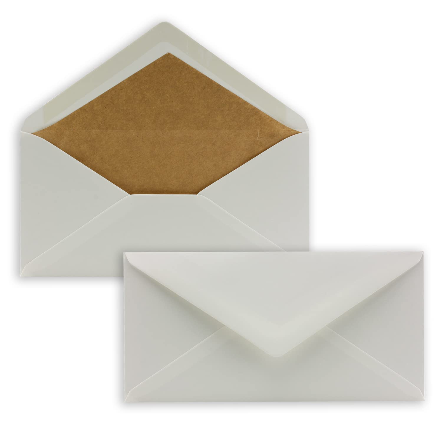 50x envelopes DIN long - natural white lined - wet glue 11 x 22 cm - 90 g m² pointed flap with silk lining in brown kraft paper - recycled paper - from