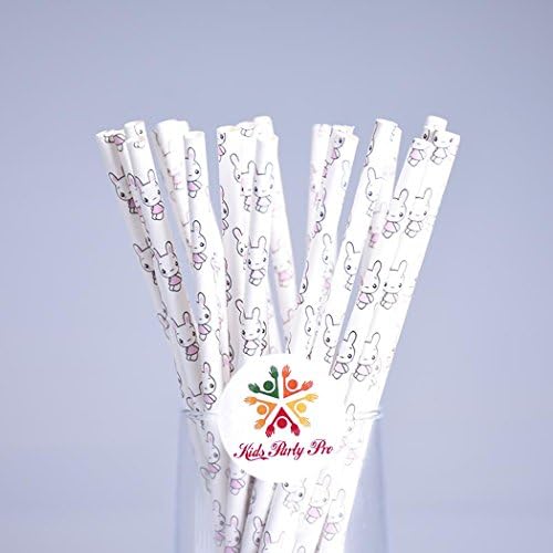 100 pcs Cute Rabbit Paper Straws, Fun Toy Doll Animal Print Patterned Beverage Party Paper Drinking Straw Bulk, Boys Girls Kids Child Birthday Baby Shower Colored Cake Pop Sticks