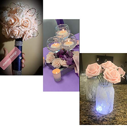 Lmeison Artificial Flower Rose, 50pcs Real Looking Artificial Roses w/Stem for Bridal Wedding Bouquets Centerpieces Baby Shower DIY Party Home Décor, Blush with 4 Leaves - Thumbnail 4