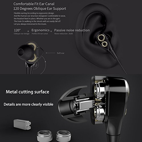 in-Ear HiFi Earphones, UiiSii T8S Triple Driver Earbuds Noise Reduction and Deep Bass with Mic Volume ControlÂ for Smartphones (Black)