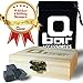 Q bar Accessories Whiskey Stones - Gift box w’ 9 black Basalt Cube Chilling Rocks - Velvet Storage Pouch - Liquor and Wine Cooler - No More Taste Of Water - Premium Wooden Box - Free Ebook Bonus