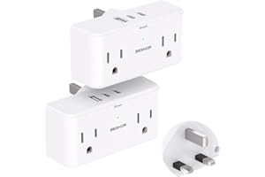 BESHON 2 Pack US to UK Ireland Travel Plug Adapter, Type G Travel Adapter with 4 Outlets and 3 USB(2 USB C), UK Power Adapter Converter, Travel Essentials for USA to Dubai London England Hong Kong Irish