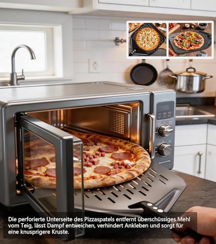 ZHEHNSA pala per pizza forata in alluminio Set,pala pizza forata 30 cm comoda impugnatura rimovibile, con paletta per pizza da 7 zoll e 12 zoll,Progettate per Girare e Trasferire le Pizze