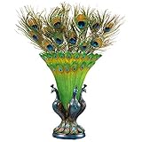 Design Toscano Grand Plumage Peacock Sculptural Vase, Full Color