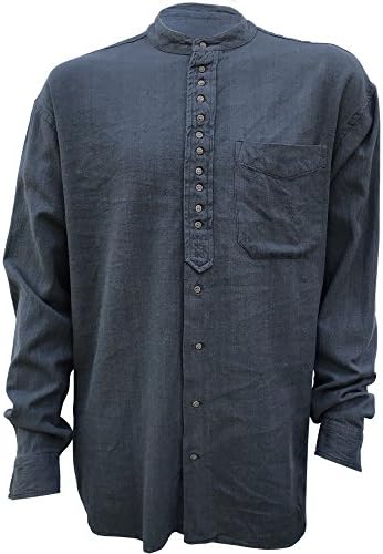 Irish Grandfather Collarless Shirt, Cotton and Linen Long-Sleeve Traditional Irish Shirt