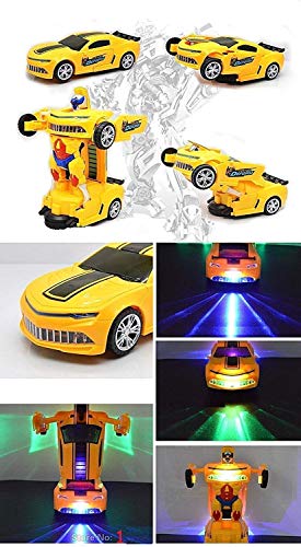 Brand Conquer Robot Races Car Toys Friction Family Transformer Toy Racing Car - Manually Convert from CAR to Robot with 4D Light (Yeallow)