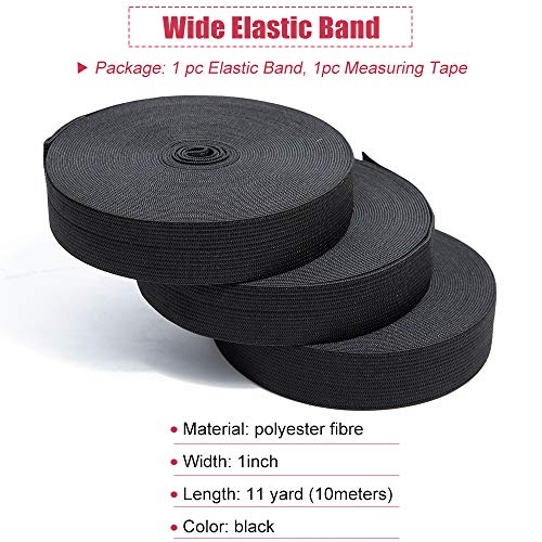 VRHOT 1 inch Elastic Band for Wigs 11 Yards Elastic Spool Cord Elastic Bands Thick Knit Elastic Waistband Black Wide Roll Elastic Strap Stretch Elastic Waist Band for Sewing Wig Making Supplies