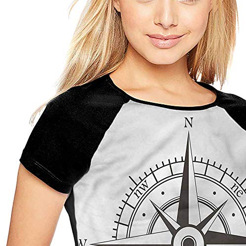Baseball Women Short Sleeve,Compass,Navigational Equipment Sea S-XXL(This is for Size Small),Print Round Neck Short Sleeve