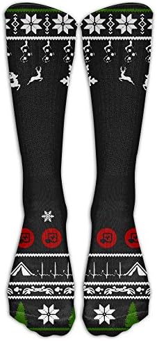 Xmas Pattern Black Compression Socks For Women And Men Athletic Running Socks For Nurses Medical Travel Varicose Veins Sports - Below Knee High
