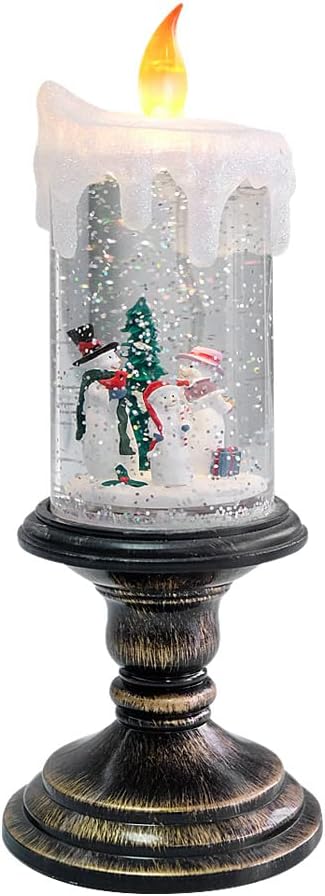 Snow Globes - Lasumora Christmas Snow Globe Candle Lighted Swirling Water Glittering Spinning Candles Battery Operated Lighted Flameless Candles for Home Indoor Outdoor Decoration and Gift