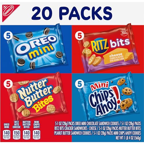 NABISCO CLASSIC MIX VARIETY PACK, OREO MINI, CHIPS AHOY! MINI, NUTTER BUTTER BITES, RITZ BITS CHEESE, 20 SNACK PACKS