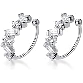 SLUYNZ 925 Sterling Silver CZ Cuff Earrings for Women Small Hoop Earrings No Piercing Cartilage Earrings