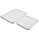 KitchenAid Classic Nonslip 2-Piece Plastic Cutting Board Set with Perimeter Trench and Non Slip Edges, 2-Piece Kitchen Chopping Boards, Dishwasher-Safe, White and Gray