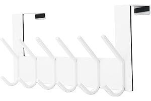 Dseap Over The Door Hook Hanger - 6 Hooks Over Door Coat Rack for Hanging Clothes Hat Towel, White