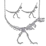 Zhenhui Steam Punk Style Fashion Walking Dinosaur Tyrannosaurus T-Rex Skeleton Charm Pendant Necklace Earrings Set for Women Girl