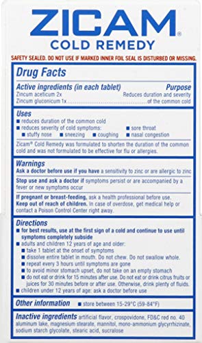 Zicam Cold Remedy Rapidmelts, Cherry Flavor, 25 Quick-Dissolve Tablets, 25 Count (Pack of 2)