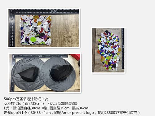 AMOR PRESENT Halloween Foam Stickers, 500 PCS Glitter Foam Craft with Witch Hat Self Adhesive Shape Craft for Kids Toddlers 3D Stickers for Pumpkin Decor, Cards, Craft Projects, Halloween Party Decorations