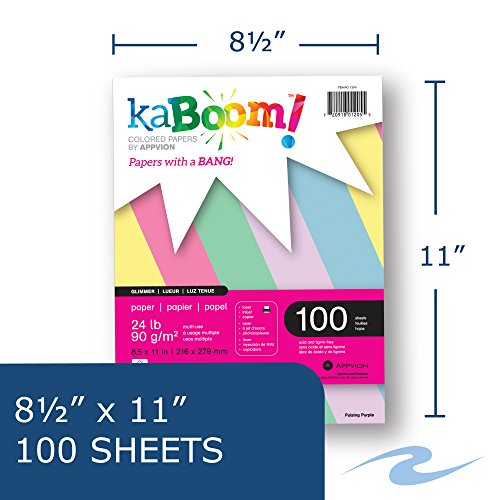 Kaboom Glimmer Pastel Assorted Colored Paper, 8.5" x 11", 100 sheets