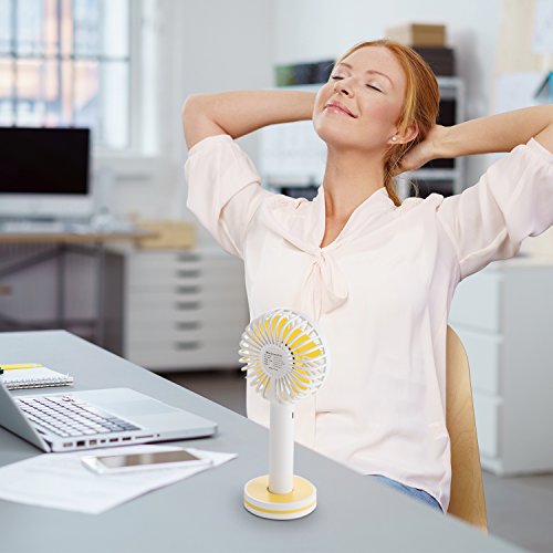 OBOSOE Portable Handheld Fan, Small Personal USB Rechargeable Desk Fan with Gust Mode and Magnetic Mirror Base, Cooling for Office, Bedroom, Traveling, Camping, Outdoor Sports, White - Thumbnail 3