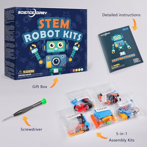 SCIENCE DIARY STEM Toy Robot Construction Kit for Children - Technology Experiments with Motor & Tools, Educational Toy for Building & Research, Gift for Boys & Girls for Birthday & Christmas