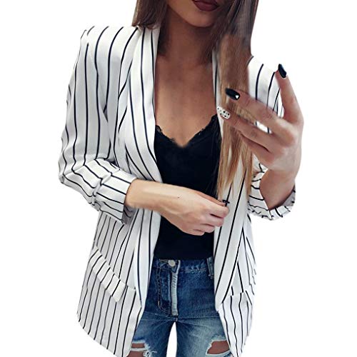 Striped Blazer Jacket Women Ladies Long Sleeve Stylish Duster Coat - Thumbnail 7