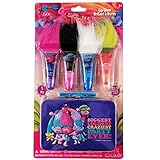 Dreamworks Trolls 4pk Girls Flavored Lip Gloss With Troll Hair and Mini Tin
