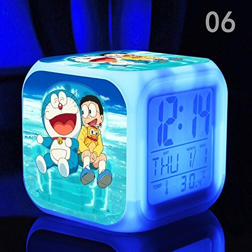 Doraemon Japanese Manga Cartoon Movies Digital Alarm with 7 Changing Glowing LED Desktop Clock, for Kids and Friends (Style 6)