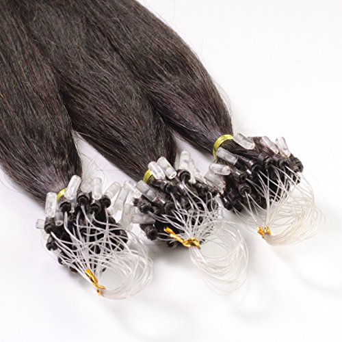 hair2heart 200 x 1g Echthaar Microring Loop Extensions, 60cm - glatt - #1b naturschwarz - Loops Haarverlängerung