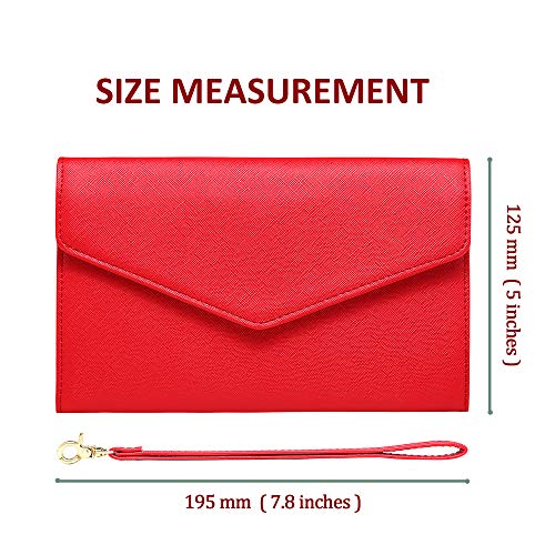 Krosslon Rfid Passport Holder Wristlet Travel Wallet Trifold Documents Organizer Slim Purse, Fit US UK CA Passport Cover Traveling Accessories for Women, Red(11#)