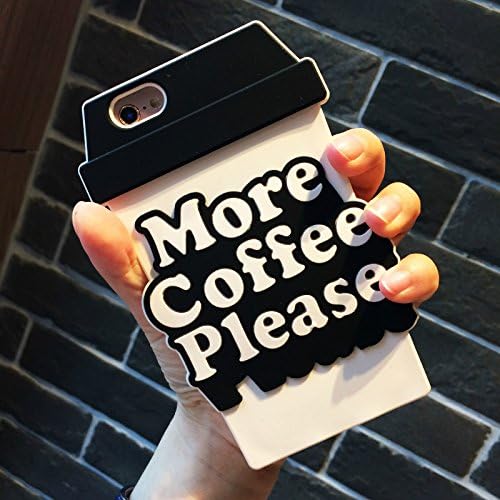 Soft Coffee Cup Shaped Case for iPhone 6+ / 6S+ Large Size 5.5" Black and White Rubberized Silicone Fun Unique Special Cool High Fashion Protective Shockproof Gift Boys Men Teens Girls Women