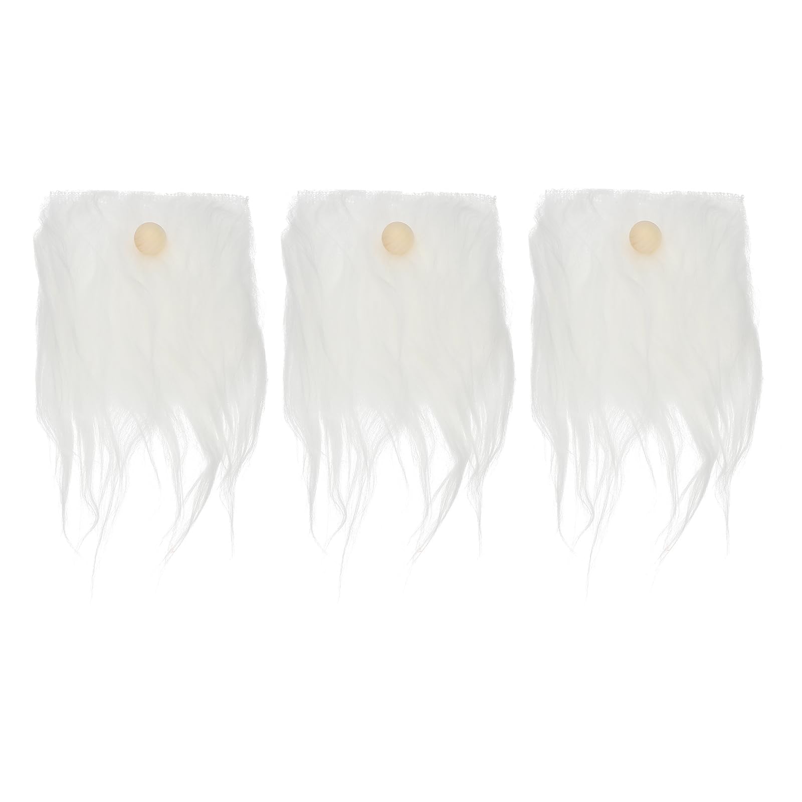 PATIKIL Pre-Cut Gnome Beard, 3 Pcs Fluffy Faux Fur Fabric Handmade Beard with Wood Balls for Gnome Nose DIY Crafts Christmas Halloween Easter, White, 7.5 x 4 Inch