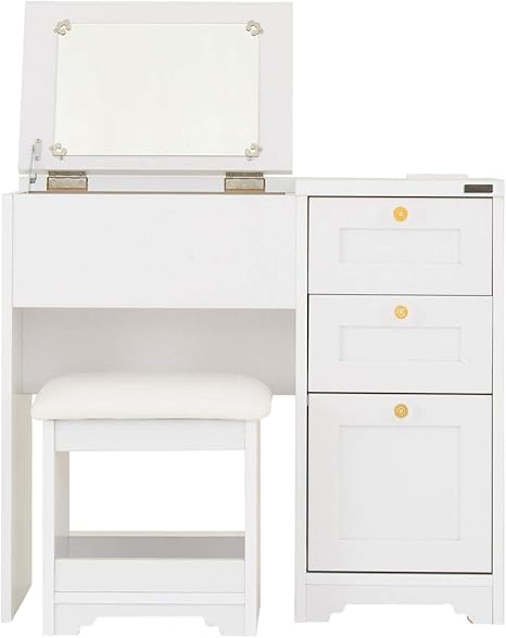 Amazon 完成品 設置 ぼん家具 ドレッサー デスク スツール 椅子付き セット コンセント ホワイト 鏡台 ドレッサー オンライン通販