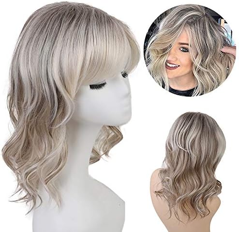Blonde Unicorn Ombre Dark Root Wigs for Women Bob Human Hair Wig with Bangs Curly Hair Wig