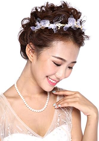 HailieStudio Handmade Golden Organza & Pearls Bridal Headband