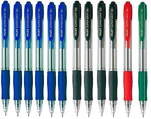 Supergrip pilot pen pack of 12 (6 blue, 4 black, 1 red, 1 green)