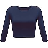 Artivaly Women Slim Fit Basic Round Neck 3/4 Sleeve Casual Y2K Cute Yoga Crop Top Workout Shirts