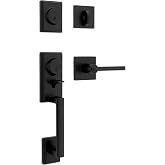 Kwikset Peralta Front Door Lock Handle and Deadbolt Set, Entry Handleset Exterior with Interior Reversible Lever, Matte Black, Pick Resistant SmartKey Rekey Deadbolt Security