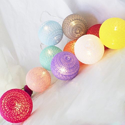 LuxLumi Tropical Skies Cotton Ball 10 LED String Lights with Batteries Included for Kids Teen Girl Apartment Home Décor Easter Spring Nursery Baby Bridal Shower & Bedroom (Rainbow - 5FT)