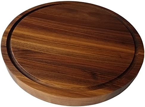 HomeProShops Round Wood Butcher Block Cutting Board - 1-1/2" T x 15" ROUND - Solid Walnut w Juice Groove Channel 1 Side and Mineral Oil Applied - Reversible