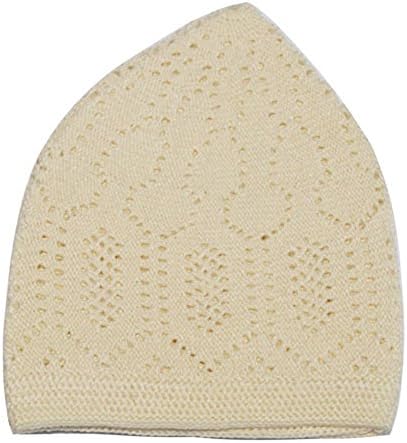 MercanPlain Cream Cotton Open-Knit Turkish Muslim Islamic Kufi Hat Taqiya Takke Kofia Skull Cap
