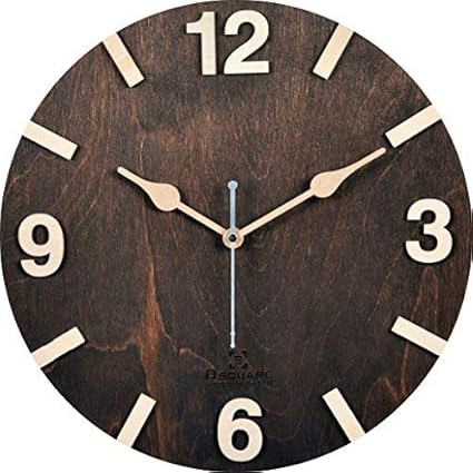 B Square 12 Inches Handcrafted Wooden Wall Clock Dark Walnut Bswc048Dw12