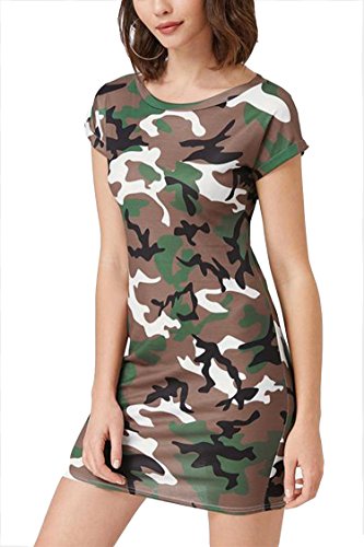 Bincout Meerore Womens Sexy Leopard Camouflage Print Cap Stretch Bodycon Dress Arm Green #2 S