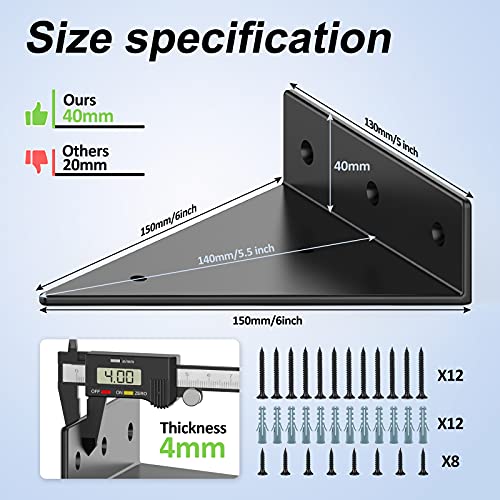 Shelf Bracket 6 inch, Heavy Duty Triangle Brackets for Shelves Hidden Shelf Bracket Floating